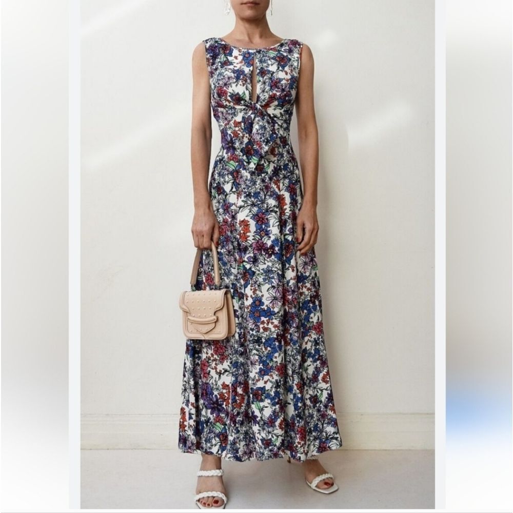 SCANLAN THEODORE Bow Watercolor Floral Maxi Dress VNECK back Size Small